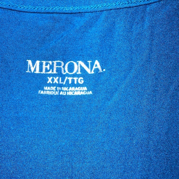 Blue v-neck stretchy t-shirt. Soft A-line form fitting shirt. - Picture 3 of 3